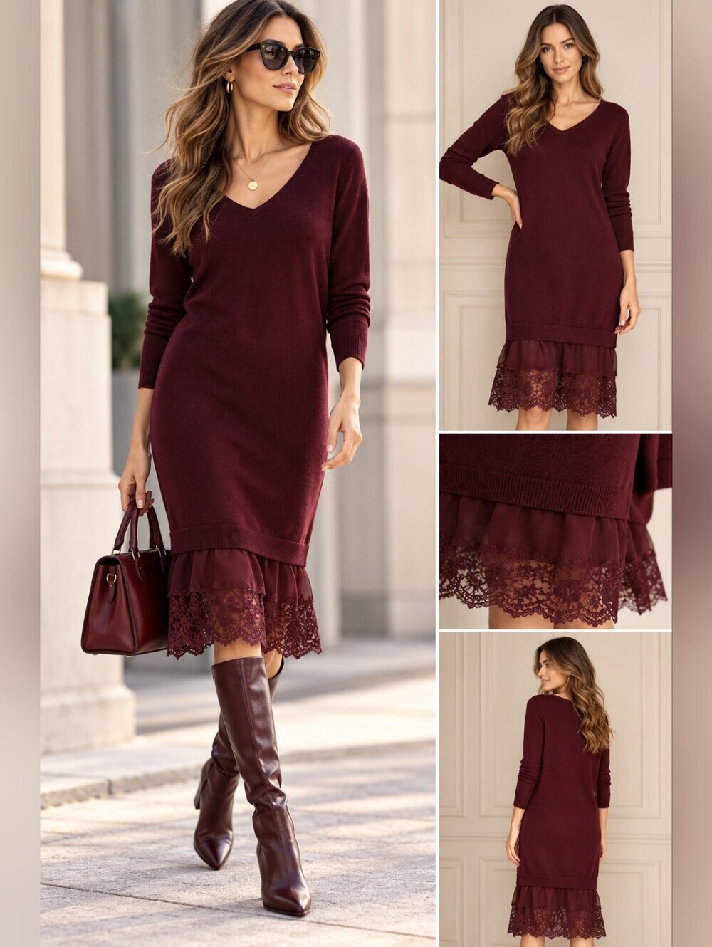 Club Monaco Burgundy Tamila Lace Hem Dress